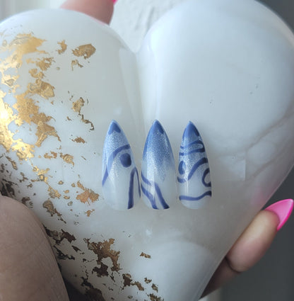 Cat Eye - Azul Swirls Stiletto Press - On