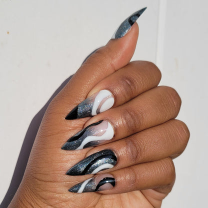 Black and White Swirl Stiletto Press - On